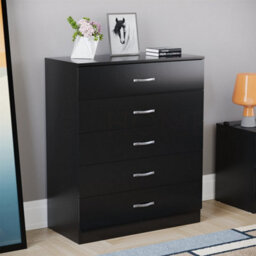 Black Modern Chest Of Drawers Bedside Table Cabinet 5 Drawer Bedroom Storage - thumbnail 1