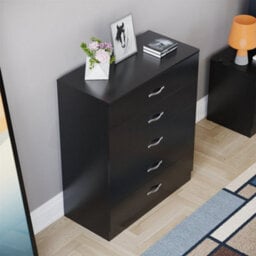 Black Modern Chest Of Drawers Bedside Table Cabinet 5 Drawer Bedroom Storage - thumbnail 4