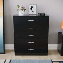Black Modern Chest Of Drawers Bedside Table Cabinet 5 Drawer Bedroom Storage - thumbnail 3