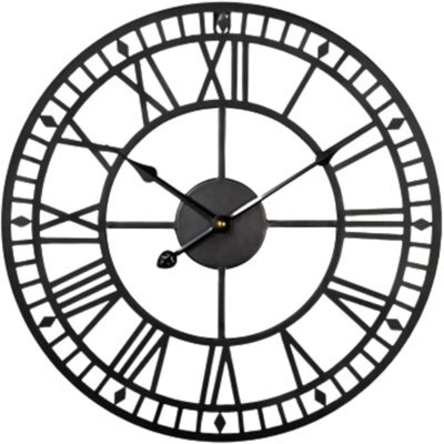 Large Wall Clock Living Room Metal Wall Clock Silent Non-Ticking Roman Indoor & Outdoor Vintage Clock(Black-Double Edge, 47 Cm) - image 1