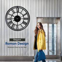 Large Wall Clock Living Room Metal Wall Clock Silent Non-Ticking Roman  Indoor & Outdoor Vintage Clock(Black-Double Edge, 47 Cm) - thumbnail 6