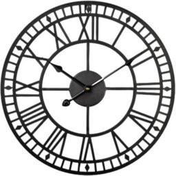 Large Wall Clock Living Room Metal Wall Clock Silent Non-Ticking Roman  Indoor & Outdoor Vintage Clock(Black-Double Edge, 47 Cm)