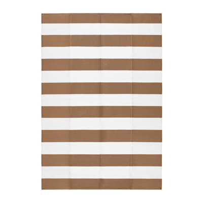 Relsy Large Garden Outdoor Rug For Patio, Taupe & White Line Waterproof Garden Rug 160 X 230Cm - image 1