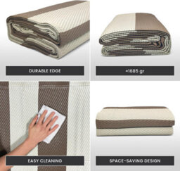 Relsy Large Garden Outdoor Rug For Patio, Taupe & White Line Waterproof Garden Rug 160 X 230Cm - thumbnail 5
