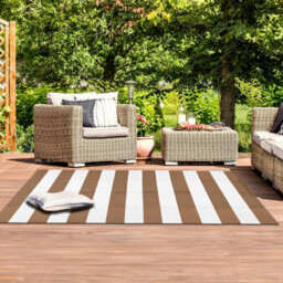 Relsy Large Garden Outdoor Rug For Patio, Taupe & White Line Waterproof Garden Rug 160 X 230Cm - thumbnail 3