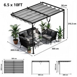 Onemill 2X3M Wall-Mounted Retractable Canopy Pergola For Outdoor Garden Balcony Deck - thumbnail 7