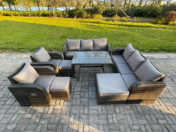 Fimous 11 Seater Rattan Outdoor Garden Furniture Sofa Set Patio Table & Chairs Set With 3 Seater Sofa Dining Table 3 Footstool - thumbnail 1