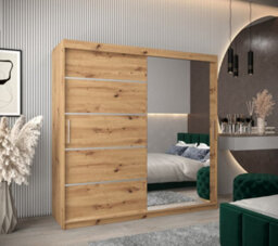 Arte Verona 02 Contemporary 2 Mirrored Sliding Door Wardrobe 9 Shelves 2 Rails Oak Artisan Effect (H)2000mm (W)2000mm (D)620mm - thumbnail 2