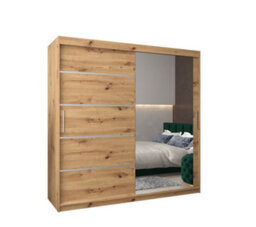 Arte Verona 02 Contemporary 2 Mirrored Sliding Door Wardrobe 9 Shelves 2 Rails Oak Artisan Effect (H)2000mm (W)2000mm (D)620mm - thumbnail 1