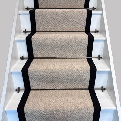 RainbowHome Herringbone Keswick Cream Fleck Stair Runner With 100% Cotton Black Border 50 700 - image 1