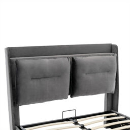 Abrihome Upholstered Storage Bed With Hydraulic Lift, Led Lights & Drawers - Dark Grey Velvet - Double 135X190Cm (4Ft6) - thumbnail 7
