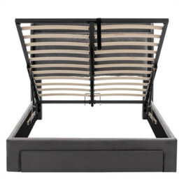 Abrihome Upholstered Storage Bed With Hydraulic Lift, Led Lights & Drawers - Dark Grey Velvet - Double 135X190Cm (4Ft6) - thumbnail 5