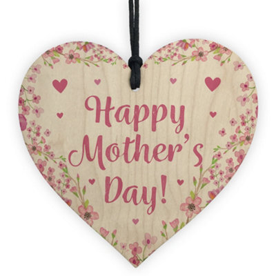Red Ocean Happy Mothers Day Gifts For Mum Nan Mummy Nanny Grandma Wood Heart Plaque - image 1