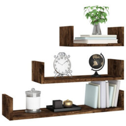Berkfield Wall Display Shelves 3 Pcs Smoked Oak Engineered Wood - thumbnail 5