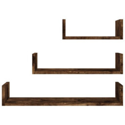 Berkfield Wall Display Shelves 3 Pcs Smoked Oak Engineered Wood - thumbnail 3