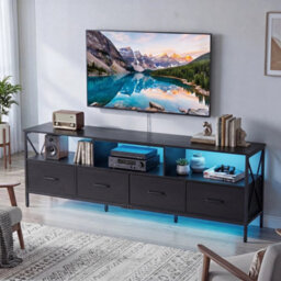 Modern Led Entertainment Center With 4 Folding Fabric Drawers - thumbnail 1