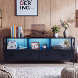 Modern Led Entertainment Center With 4 Folding Fabric Drawers - thumbnail 6