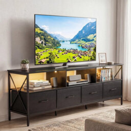 Modern Led Entertainment Center With 4 Folding Fabric Drawers - thumbnail 3
