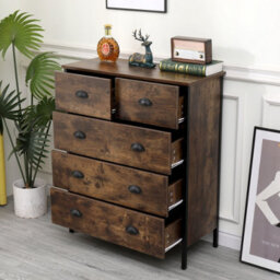 Furniturehmd Industrial Style Chest With 5 Drawers Organizer Unit Metal Legs Storage Cabinet - thumbnail 3