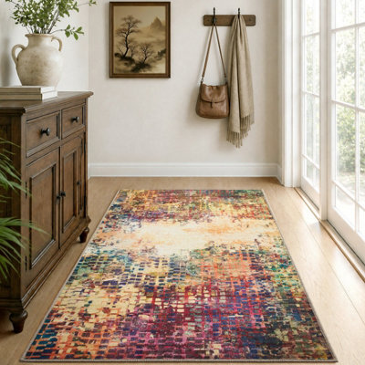 Aspire Homeware Modern Low Pile Area Rug, Non-Slip Living Room Hallway Runner Rugs, Vibrant Design (L)150Cm X (W)80Cm - image 1