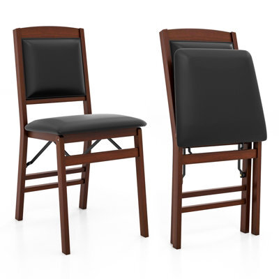 Costway Set Of 2 Folding Bar Stools Wooden Padded Kitchen Dining Chairs W/ Backrest - image 1