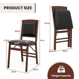 Costway Set Of 2 Folding Bar Stools Wooden Padded Kitchen Dining Chairs W/ Backrest - thumbnail 2