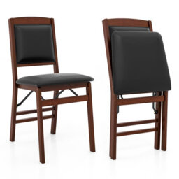 Costway Set Of 2 Folding Bar Stools Wooden Padded Kitchen Dining Chairs W/ Backrest - thumbnail 1