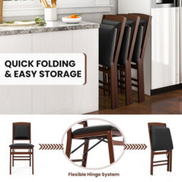 Costway Set Of 2 Folding Bar Stools Wooden Padded Kitchen Dining Chairs W/ Backrest - thumbnail 6