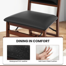 Costway Set Of 2 Folding Bar Stools Wooden Padded Kitchen Dining Chairs W/ Backrest - thumbnail 7