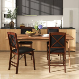 Costway Set Of 2 Folding Bar Stools Wooden Padded Kitchen Dining Chairs W/ Backrest - thumbnail 4