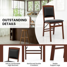Costway Set Of 2 Folding Bar Stools Wooden Padded Kitchen Dining Chairs W/ Backrest - thumbnail 8