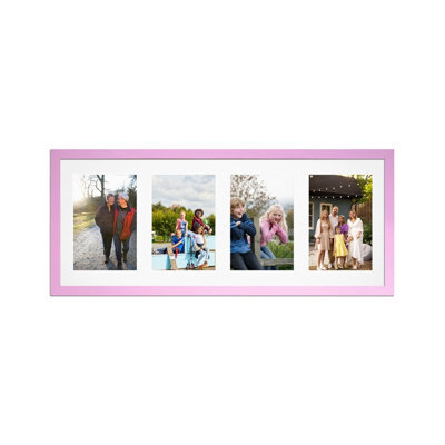 AK Frames 50X20Cm Pastel Pink Sleek Multi Photo Frame With White Mount - Holds 4 Apertures (4X) 6X4 Photos - image 1