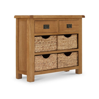 Zelah Oak Small Sideboard Cabinet With Baskets Fully Assembled - By Roseland Furniture - image 1