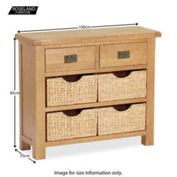Zelah Oak Small Sideboard Cabinet With Baskets Fully Assembled - By Roseland Furniture - thumbnail 7