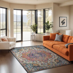 Livabliss Elaziz-Vintage Pink Blue Orange Yellow Traditional Boho Living Dining Bedroom Rug 140 X 200 Cm Easy Care, Non Shedding - thumbnail 2