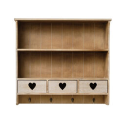 Melody Maison Large Rustic Wooden Wall Shelving Unit With Heart Drawers & Storage Hooks - thumbnail 9