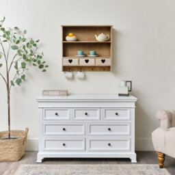 Melody Maison Large Rustic Wooden Wall Shelving Unit With Heart Drawers & Storage Hooks - thumbnail 7