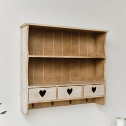 Melody Maison Large Rustic Wooden Wall Shelving Unit With Heart Drawers & Storage Hooks - thumbnail 6