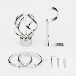 Polished Chrome 28mm Cage Fixed Length Metal Curtain Pole  80Cm - thumbnail 3