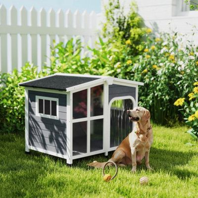 Pawhut Wooden Dog Kennel, Dog House With Removable Floor, Charcoal Grey