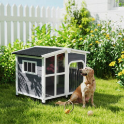 Pawhut Wooden Dog Kennel, Dog House With Removable Floor, Charcoal Grey - thumbnail 1