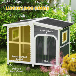 Pawhut Wooden Dog Kennel, Dog House With Removable Floor, Charcoal Grey - thumbnail 8