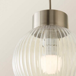 Valuelights Maddison Ribbed Glass Shade Brushed Chrome Capped Ceiling Pendant Light - thumbnail 4
