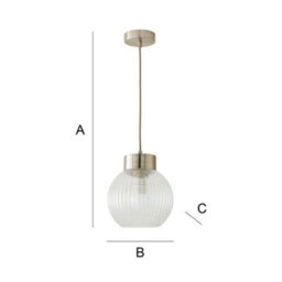 Valuelights Maddison Ribbed Glass Shade Brushed Chrome Capped Ceiling Pendant Light - thumbnail 7
