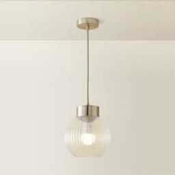 Valuelights Maddison Ribbed Glass Shade Brushed Chrome Capped Ceiling Pendant Light - thumbnail 3