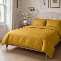 Oxford Homeware Ochre Single Stripe Duvet Cover & Pillowcases Set, 2 Piece, Soft & Easy Care Bedding, Duvet Cover Set - thumbnail 4