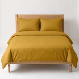 Oxford Homeware Ochre Single Stripe Duvet Cover & Pillowcases Set, 2 Piece, Soft & Easy Care Bedding, Duvet Cover Set - thumbnail 1