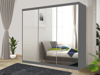 RAC3 Sliding Wardrobe With Mirror Space Saving Bedroom Wardrobe, Contemporary Bedroom Sliding Wardrobe & Mirror Wardrobe(Grey, 250Cm) - image 1