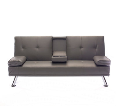 Mattress Guru Faux Leather Folding Sofa Bed With Cup Holders Cinema Style, Grey - image 1
