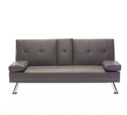 Mattress Guru Faux Leather Folding Sofa Bed With Cup Holders Cinema Style, Grey - thumbnail 2